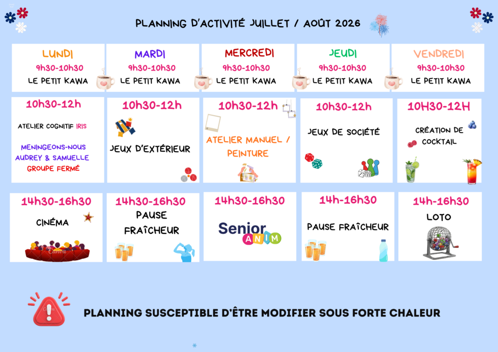 Planning d'activités juillet aout 2026 | Fondation Roguet Clichy
